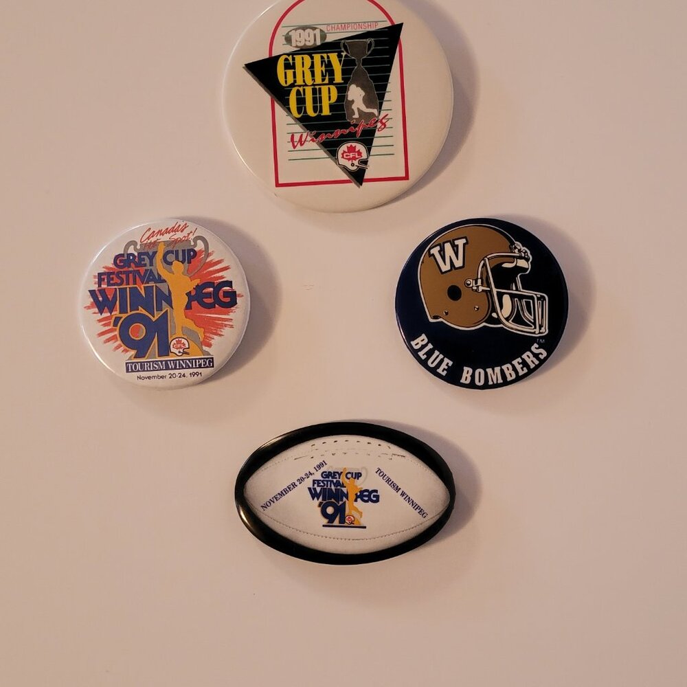 CFL Three Winnipeg Grey Cup & One Blue Bombers Buttons
